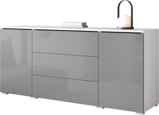 Kommode Doppo 150 (Farbe: Weiß / Grau Hochglanz, ohne Beleuchtung)
