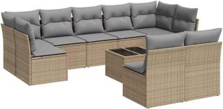 vidaXL 10-tlg. Garten-Sofagarnitur mit Kissen Beige Poly Rattan 3249998