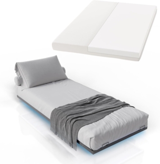 Juskys Metallbett Palamos 90x200 cm mit Matratze, Lattenrost & LED Beleuchtung - Schwebebett minimalistisch & modern - Bettgestell, Bett - Schwarz