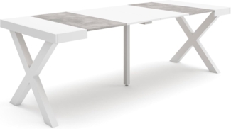 Skraut Home | Ausziehbarertisch | Multifunktionaler ausziehbarer | 220 | Für 10 Gäste | Massivholz Beine | Moderner Stil | Mattweiß und Zement