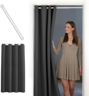 tinycurtains Türvorhang mit Stange weiß 70-120 cm Thermo Vorhang ohne Bohren, blickdicht, Ösen, verdunkelnd, Polyester, blickdicht, Anthrazit Nebula, Türgardine mit Klemmstange verdunkelnd