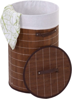 Wäschekorb HWC-C21, Laundry Wäschebox Wäschesammler Wäschebehälter Wäschetonne, Bambus rund 59x35cm 50l ~ braun