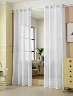 Woltu Gardine, Ösen (2 St), halbtransparent, mit Ösen Leinen Optik Ösenschal