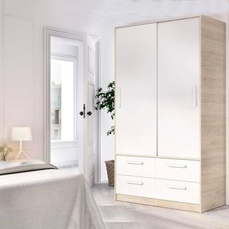 Dmora - Kleiderschrank 2 Türen Barzena, Schlafzimmermöbel, Schrank, Garderobe, 120x60 h204 cm, Weiß und Eiche