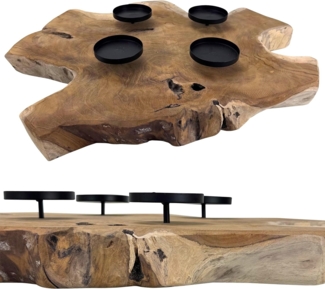 Online-Fuchs Adventskranz aus rustikalem Teakholz mit schwarzen Kerzenhaltern aus Metall, modern und natürlich für Ihre Weihnachtsdekoration