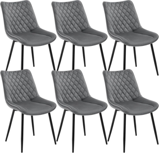 WOLTU® Esszimmerstühle BH209dgr-6 6er Set Küchenstuhl Polsterstuhl Wohnzimmerstuhl Sessel mit Rückenlehne, Sitzfläche aus Samt, Metallbeine, Dunkelgrau