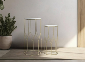 Dmora Tavolino da salotto Bibbiena, Tavolo Basso da caffè, Portariviste per divano, Ripiano da soggiorno, ORO, 50x46 h100 cm