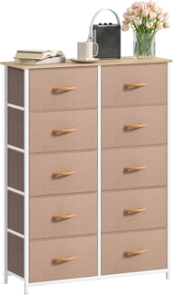 DWVO Kommode mit 10 Schubladen, Schrank aus Stoff mit Griffen, Metallgestell & MDF-Holzplatte, langlebig, für Schlafzimmer & Wohnzimmer,Cremeweiß