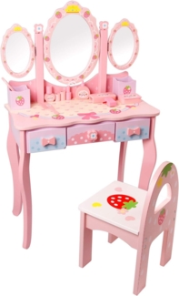 CCLIFE Schminktisch Kinder Schminktisch Holz Mädchen Spiegel Hocker Make-up Tisch