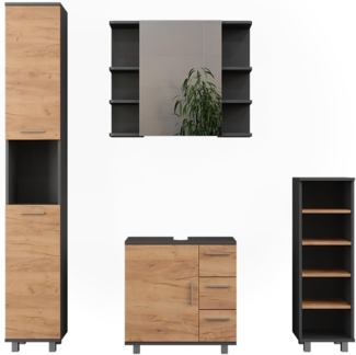 Badmöbel-Set Ilias Anthrazit/Goldkraft Eiche 4 Teile Vicco