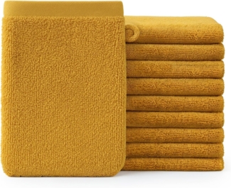 Blumtal Waschhandschuh 10er Set aus Frottee 15x20 cm - weich und saugstark, (Set), mit modischer Bordüre und praktischer Aufhängeschlaufe, 100% Baumwolle