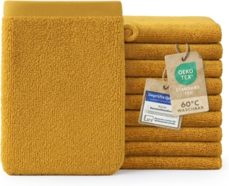 Blumtal Waschhandschuh 10er Set aus Frottee 15x20 cm - weich und saugstark, (Set), mit modischer Bordüre und praktischer Aufhängeschlaufe, 100% Baumwolle