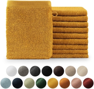 Blumtal Waschhandschuh 10er Set aus Frottee 15x20 cm - weich und saugstark, (Set), mit modischer Bordüre und praktischer Aufhängeschlaufe, 100% Baumwolle