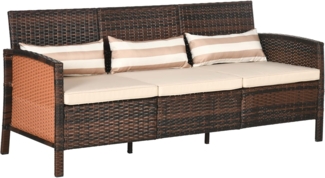 Outsunny Gartenbank Rattan Sofa mit Kissen (Gartenmöbel, 1-St, Garten Loungesofa), Stahl, Braun, 173 x 68 x 78 cm