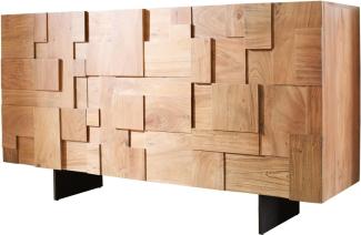 Sideboard Puzzle 145 cm Akazie Natur Fuß schwebend Metall schwarz