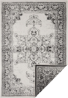 NORTHRUGS In- und Outdoor Teppich Borbon 120x170 cm - Wendeteppich Wetterfest Orientalisches Vintage Design Läufer für Balkon Terrasse Garten Wintergarten Wohnzimmerteppich Wasserfest in Schwarz Creme