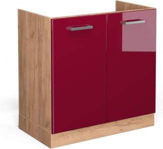 Vicco Küchenschrank Küchenzeile R-Line, Bordeaux Hochglanz, Spülenunterschrank 80 cm, ohne AP