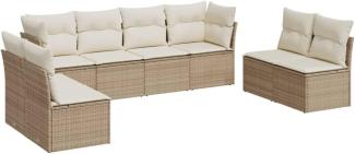 8-tlg. Garten-Sofagarnitur mit Kissen Beige Poly Rattan