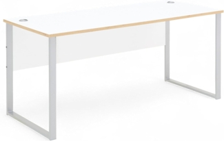 Stella Trading Memphis Schreibtisch in Weiß, Artisan Eiche Optik - Moderner Bürotisch Computertisch mit Metallgestell & Kabeldurchführungen - 170 x 77 x 73 cm (B/H/T)