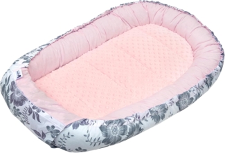 Medi Partners Babynestchen Babynest 100 x 60 x 15 Kuschelnest herausnehmbarer Einsatz Kokon Nestchen Babys Neugeborene Babybett 100% Baumwolle (Berry mit Rosa Minky)