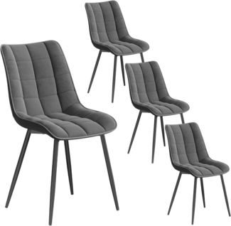 WOLTU 4 x Esszimmerstühle 4er Set Esszimmerstuhl Küchenstuhl Polsterstuhl Design Stuhl mit Rückenlehne, mit Sitzfläche aus Samt, Gestell aus Metall, Dunkelgrau, BH142dgr-4