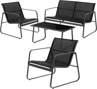 ML-DESIGN Gartenlounge-Set Balkonmöbel Set aus Stahl & Textilene für 4 Personen, Garten Sitzgruppe Schwarz mit Glastisch Sofa und 2 Sesseln wetterfest