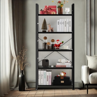 DUMOS Lagerregal mit 5 Ebenen Küchenregal Bücherregal im Industriestil,Standregal im Wohnzimmer Küche Regal aus MDF Metall schmales