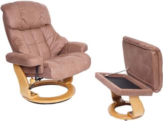 MCA Relaxsessel Calgary XXL, TV-Sessel Hocker, 180kg belastbar Stoff/Textil ~ braun, Gestell naturbraun