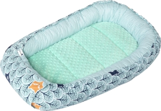 Medi Partners Babynest Kuschelnest Babynestchen 100% Baumwolle Nestchen Reisebett für Babys Säuglinge 100 x 60 x 15 cm herausnehmbarer Einsatz (Wald mit minzer Minky)