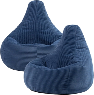 Icon Dalton Sitzsack Cord, Denimblau, 2er-Pack, Gaming Sitzsack Erwachsene mit Füllung, Bean Bag, Cord Sessel, Lounge Sessel, Lounge Stuhl, Schlafzimmer, Wohnzimmer, Wohnzimmer Möbel