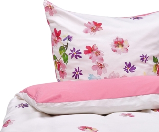 Bettwäsche-Set Blumenmuster LARYNHILL 135x200 cm Baumwoll-Satin Rosa