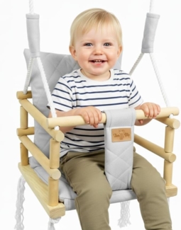BlueKitty Babyschaukel 3in1; Schaukel für Kinder; Kinderschaukel mit Kissen; Schaukel für Haus und Garten; Schaukel aus Holz, Stoffschaukel, Kleinkindschaukel, Holzschaukel
