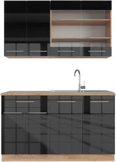 Singleküche Fame-Line Anthrazit Hochglanz/Goldkraft Eiche 140 cm ohne Arbeitsplatte Vicco