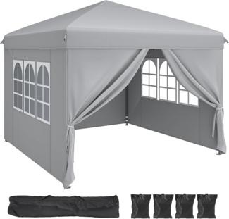 YITAHOME 3X3 wasserdichte Pavillon Faltpavillon mit Seitenteilen, Faltbarer Pop up Pavillon Outdoor Gartenpavillon Höhenverstellbar Alle Jahreszeiten Anti-UV Für Party Camping Märkte Festival, Grau