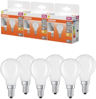 OSRAM LED-Lampe Star Miniballform P25 Filament, 2700 K warmweiß, 1,8 W, E14, matt, 250 lm, 15.000h, für Tisch- und Pendelleuchten, blendfrei, White, Warmweiss