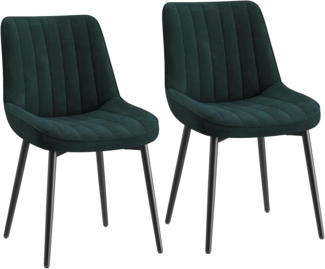 COLAMY Samt Esszimmerstühle 2er Set – Gepolsterte Stühle für Esszimmer & Küche mit Metallbeinen, Dickem Sitzpolster & Rutschfesten Füßen, grün