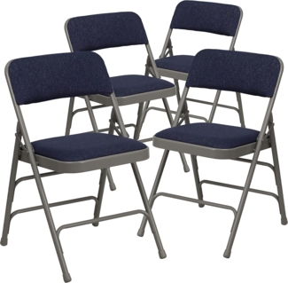 Flash Furniture Klappstuhl HERCULES aus Metall – Gepolsterter Stuhl für Gäste oder Veranstaltungen – Stabiler Küchenstuhl auch für draußen geeignet – 4er-Set – Blau/Grau