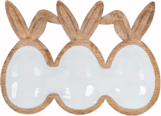 Levandeo® Dekoschale, Deko Schale L26cm Ostereier Hasenohren Mangoholz Natur Weiß