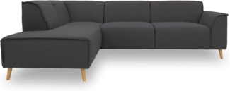 DOMO Collection Jules FK Ecksofa | Skandinavisches Sofa mit Federkern, Eckcouch mit Holzfüßen, Pepper, 263x191 cm