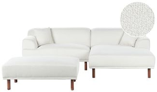 Ecksofa 3-Sitzer HOLT Bouclé Weiß mit Ottomane linksseitig