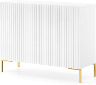 Selsey LAMMELO - Sideboard 2-türig mit Lamellenfronten - Weiß mit goldenen Beinen