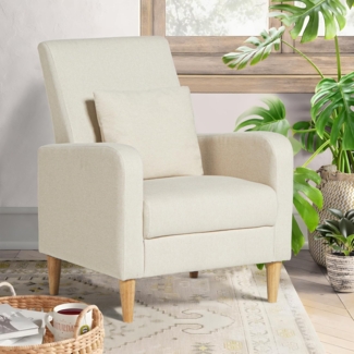 COLAMY Sessel Wohnzimmer, Moderner Einzelsofa für Schlafzimmer, Gepolsterter Akzentstuhl mit Kissen, Stoff Leseecke Seitenstuhl mit Weicher Memory-Schaum Loungesitz für Büro/Schlafzimmer, Beige