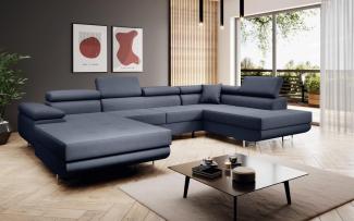 Designer Sofa Matera mit Schlaf und Klappfunktion (Stoff) Blau