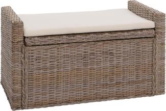 Aufbewahrungstruhe M92, Truhe Sitzbank Garderobenbank, Kissen Kubu Rattan 88cm ~ grau-braun