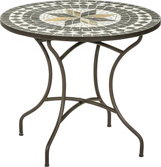 Dehner Gartentisch Diana, Ø 90 cm, Höhe 75 cm, Metall, mosaikoptik, braun/grau/weiß