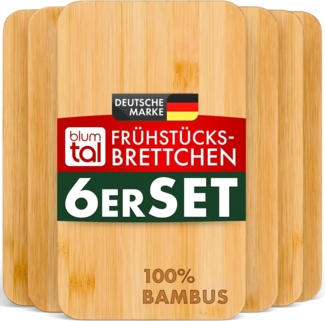 Blumtal Schneidebrett Frühstücksbrettchen 6er Set aus Bambus - 22x14x0,8 cm, Frühstücksbretter Holz, antibakterielles Holzbrettchen