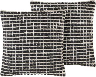 Kissen 2er Set YONCALI Bouclé 45 x 45 cm Kariert Schwarz