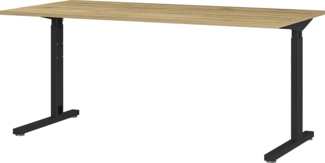 GERMANIA DIE MÖBELMACHER Mechanisch höheneinstellbarer Schreibtisch, für ergonomisches Arbeiten, ideal für Home Office, in Eiche/Schwarz, 160 x 80 x 80 cm (BxHxT)
