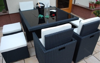 Ragnarök Möbel-Design Garten-Essgruppe Heimdall Esstisch Set 4+4, (Set, Polyrattan, Alu, Würfelsystem), Würfelsystem, klappbare Rückenlehne