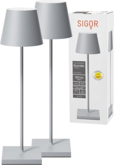 SIGOR LED Tischleuchte 2x Nuindie USB-C 380mm nebelgrau, Dimmbar, 1 LED Platine, 2.700 K / 2.200 K